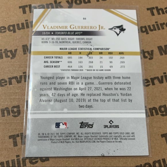 Vladimir Guerrero Jr. ‘21 Topps Gold Label Card - Picture 4 of 6
